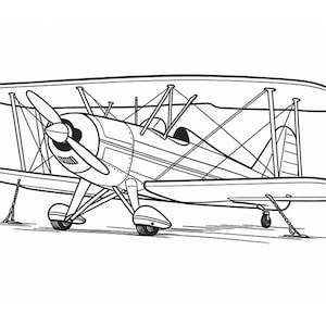 Bi-Plane Coloring Page: Vintage Airplane Printable, Aviation Art, Old Fashioned Aircraft Coloring Sheet, Instant Download for Kids & Adults