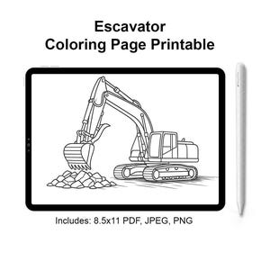 Printable Excavator Coloring Page for Kids: Construction Vehicle, Digger Truck Art, Heavy Equipment Activity, Instant Download