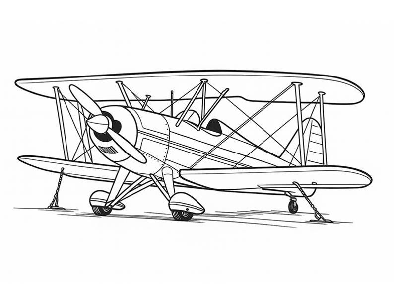 Bi Plane Coloring In Printable Bi-plane Coloring Page: Vintage Airplane Printable, Aviation ...
