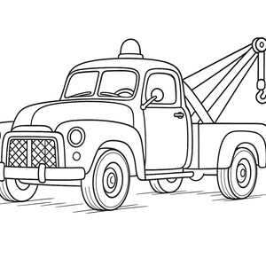 Tow Truck Coloring Page: Classic Vehicle Printable, Rescue Truck Art, Kids Wrecker Coloring Sheet, Vintage Car Hauler, Instant Download