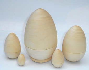 Raw Wooden Nesting Eggs Montessori Babushka Set DIY Easter Craft Natural Linden Wood Stacking Toy Unpainted Egg Set (3 or 5)