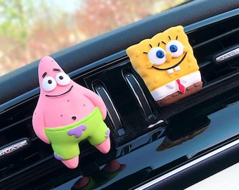 Cartoon Couple Car Vent Clip, Handmade Plaster Air Freshener, Spongebob Patrick Decor