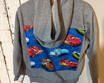 Upcycled Cars hoodie. Child size 4T