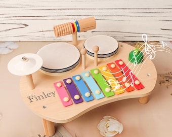 Personalized Wooden Piano Drum Toy: Montessori Musical Instrument, Baby gift for 1-3 years old, first birthday gift, Children's Day Gift