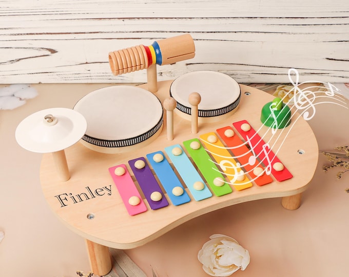 Personalized Wooden Piano Drum Toy: Montessori Musical Instrument, Baby gift for 1-3 years old, first birthday gift, baby shower gif