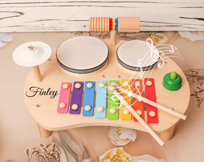 Personalized Custom Xylophone Music Drum Toy, 4-8 different tones, Children's Wooden Drum Set, Baby Early Education Sensory Toy，baby gift