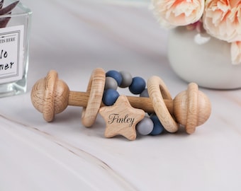 Sonajero de madera personalizado, juguetes sensoriales para bebé, regalos personalizados para recién nacidos, regalos para baby shower, regalos para sobrinos, regalos para recién nacidos, regalos de Navidad.