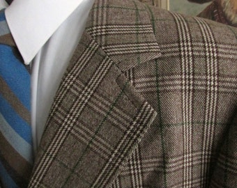 クラシックスポーツブレザー Vintage Men's Brown Blue Glen Plaid Wool Sport Coat Blazer