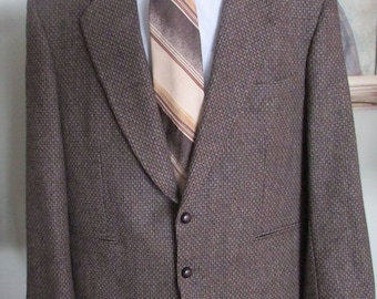 VINTAGE Mens TWEED JACKET  Mens Tweed Blazer, Mens Tweed Coat, Tweed Multi Colored Brown With Blue Pin Tag Size 44 Regular