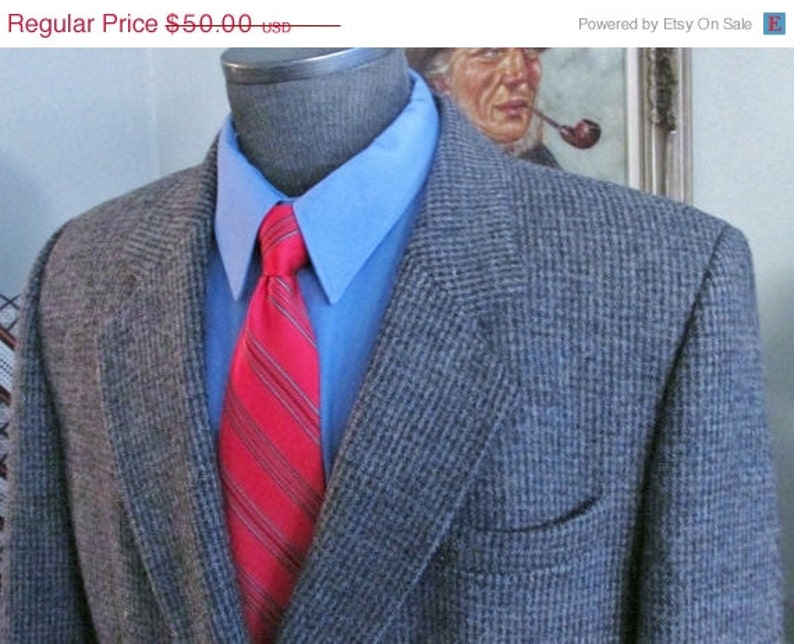 Vintage Mens Tweed Jacket ,Mens Double Breasted Tweed Blazer, 1980,s Mens Tweed Coat, Brown Tweed Suit Jacket TweedCheck Measurements , image 1