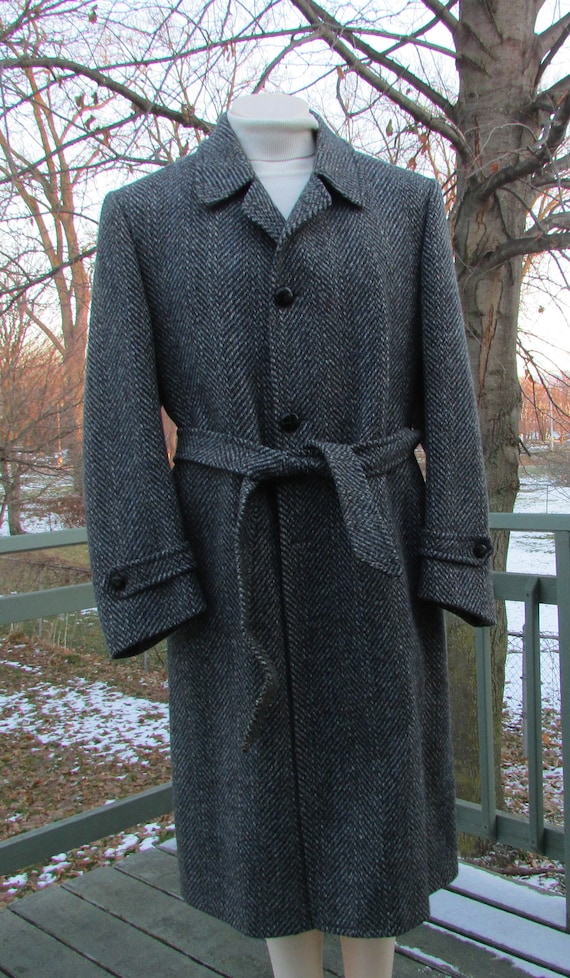 Ruffle Front Belted Tweed Coat in Grey