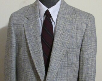 Vintage Mens Glen Plaid Tweed Jacket- Glen Plaid Tweed Blazzer Blue Grey Tone Colored Mens Plaid Sportcoat Tag Size 42