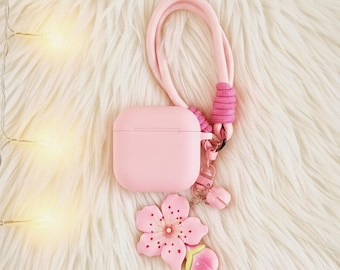 New cherry blossom keychain, pink phone charm, kawaii handbag charm