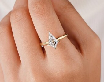 2.00 CT Kite Cut Lab Grown Diamond Ring: 14K Gold CVD Anniversary Ring