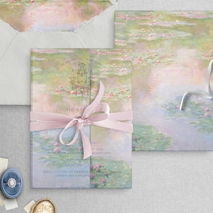 Printable Vellum Wrap Wedding invitation Card | Claude Monet Artwork Design, fine art for 5x7 Wedding invitation, Water Lilies Vellum Jacket