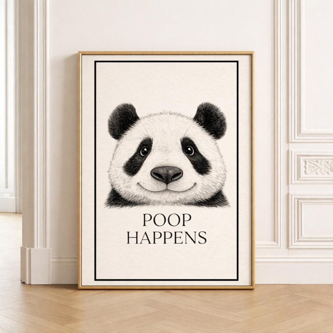 Funny Panda Bathroom Wall Art, Cute Animal Toilet Humor Print ...