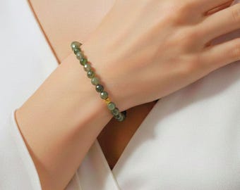 Pulsera ajustable de aventurina verde natural de 4 mm, joyería de aguamarina y espinela negra