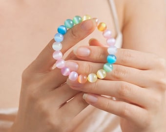 Pulsera de cuentas con forma de ojo de gato - Joyería para yoga y meditación - Regalos de amistad coloridos hechos a mano