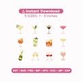 Cocktail Embroidery Bundle, Mini Drink Icons Set, Martini Margarita Champagne Wine Espresso Martini, Instant Download Embroidery Design