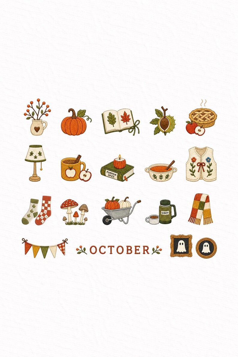 Load File Icon Design Cozy October Cottagecore Embroidery Designs Set of 18 | Fall Icons ...