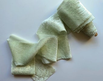 Pale Mint Velvet Silk Ribbon ~ raw edge ribbon ~ wedding bouquet ~ bridal ~ plant dyed ribbons ~ silk ribbons