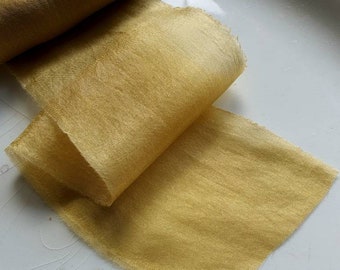 Mustard Fine Art hand dyed silk ribbon ~ raw edge ribbon ~ wedding bouquet ~ Bridal ~ plant dyed silk ribbon ~ Silk ribbons