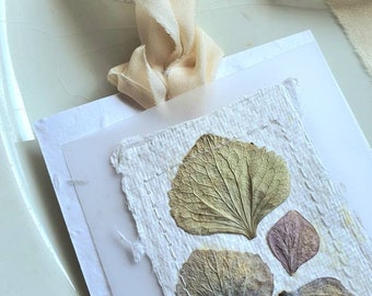 Hydrangea Botanical Tags ~ greetings card ~ Handmade paper ~ pressed flowers ~ note card