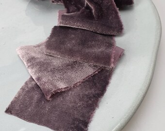 GRAPE Velvet Silk Ribbon ~ raw edge ribbon ~ wedding bouquet ~ bridal ~ plant dyed ribbons ~ silk ribbons