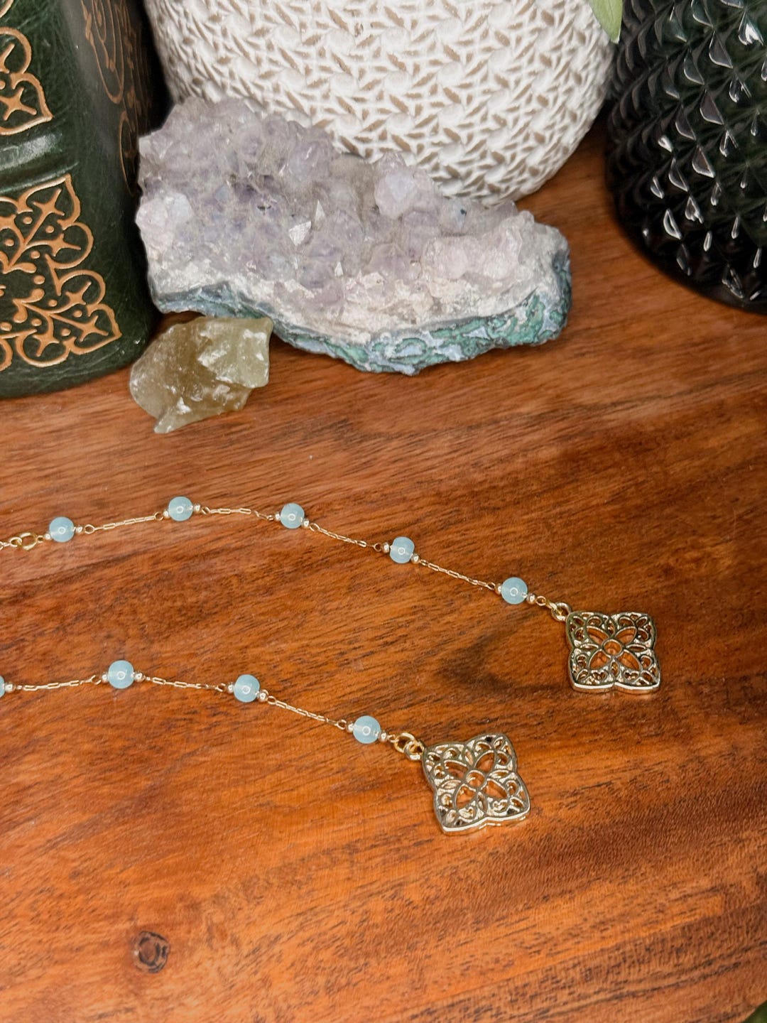 Elegant Gothic Beaded Bookmark Chain | Handmade Gold With Soft Blue ...