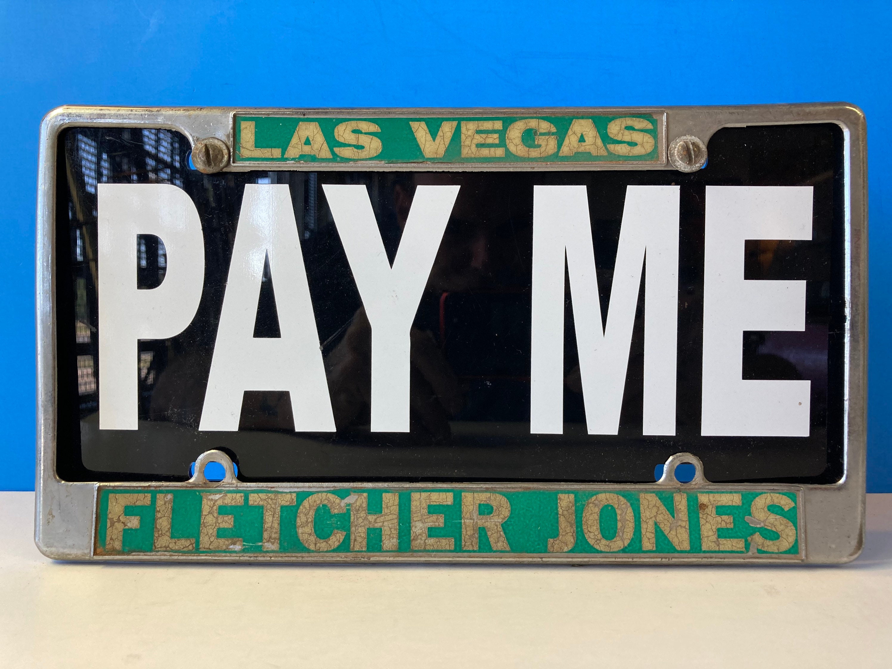 Vintage Chrome License Plate Frame Fletcher Jones Las Vegas