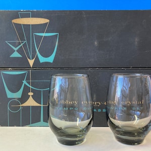 8 Libbey Tempo Charcoal Beverage Glasses W Box