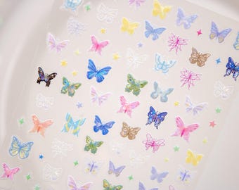 Rainbow Butterfly Nail Stickers, 3D Nail Decals