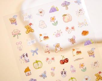 Gemütliches Picknick Nagelsticker: Bären, Hasen & Schleifchen | 3D Cottagecore Kawaii Nagelabziehbilder