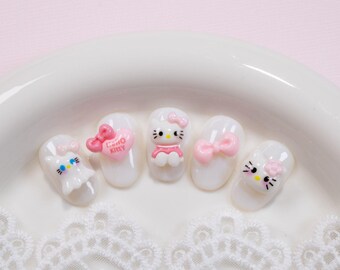 Sweet Kitty Nail Charms (2pc): Kawaii Pastel Pink Bows