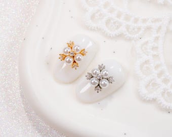 Pearl Cluster Nail Charms  (2pc): Gold or Silver