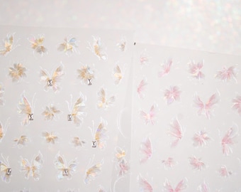 Iridescent Butterfly Nail Stickers, 3D Nail Decals