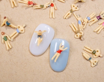 Adornos para uñas de Tiny Swimmer (10 piezas): Arte de uñas veraniego en 3D y colorido