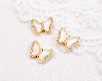 Rhinestone Butterfly Nail Charms  (2pc): Gold Aurora Accent