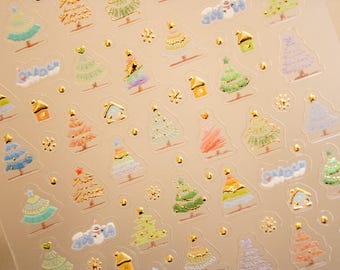 Frosty Christmas Tree Nail Stickers, 3D Nail Decals