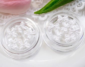 Pearl Satin Bow Nail Charms (5pc): Elegant Nail Art