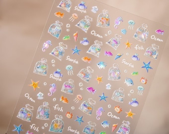 Ocean Friends Nail Stickers, 3D Nail Decals