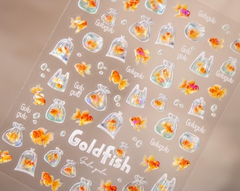 Bubbly Goldfish Nail Stickers, 3D Nail Decals
