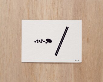 Lámina minimalista estampada con lámina metálica – Arte mural en papel de cáñamo repujado (A7) / Patitos en la piscina