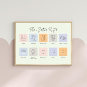 Tableau imprimable des routines du coucher pour les enfants | Affiche visuelle de l'heure du coucher pour tout-petit | PDF modifiable | Téléchargement numérique