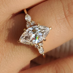 Marquise Lab Grown Diamond Engagement Ring: 14K Gold Muse Setting
