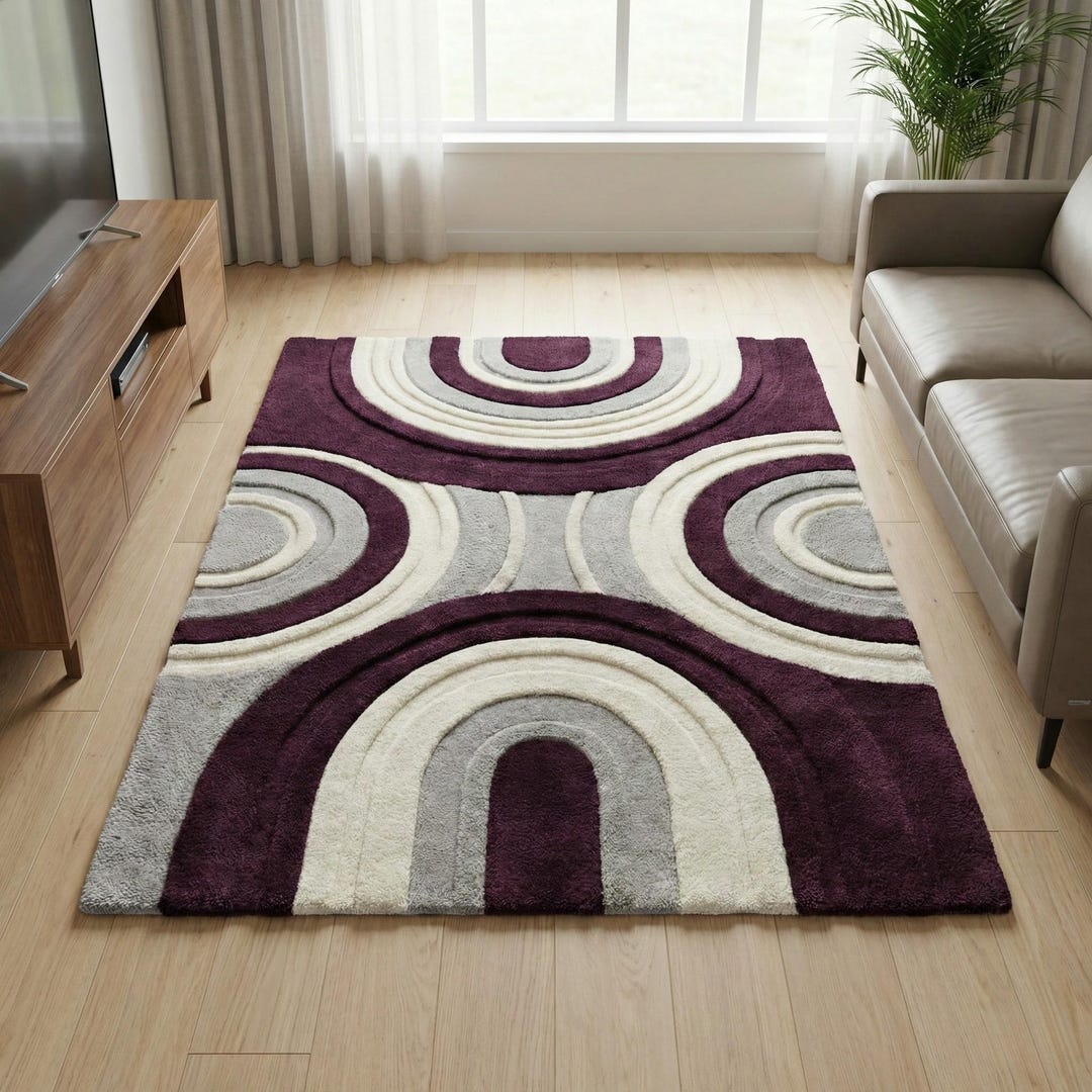 Retro Arch Rug, Burgundy Geometric Mid Century Modern Carpet, Abstract ...