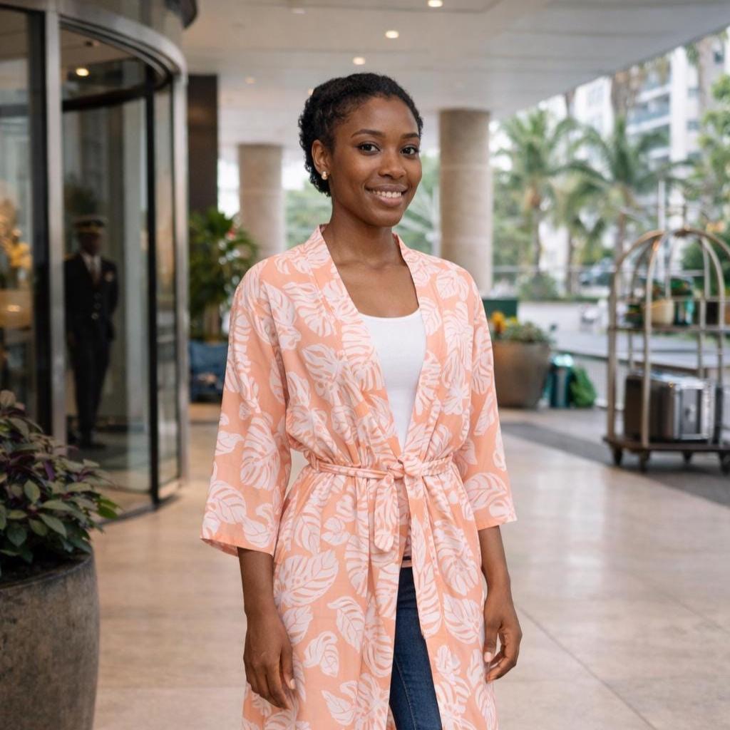 Hand Dyed Printed Kimono Bahama Cotton Kimono Tropical Print Kimono Soft Summer Beach Accessory