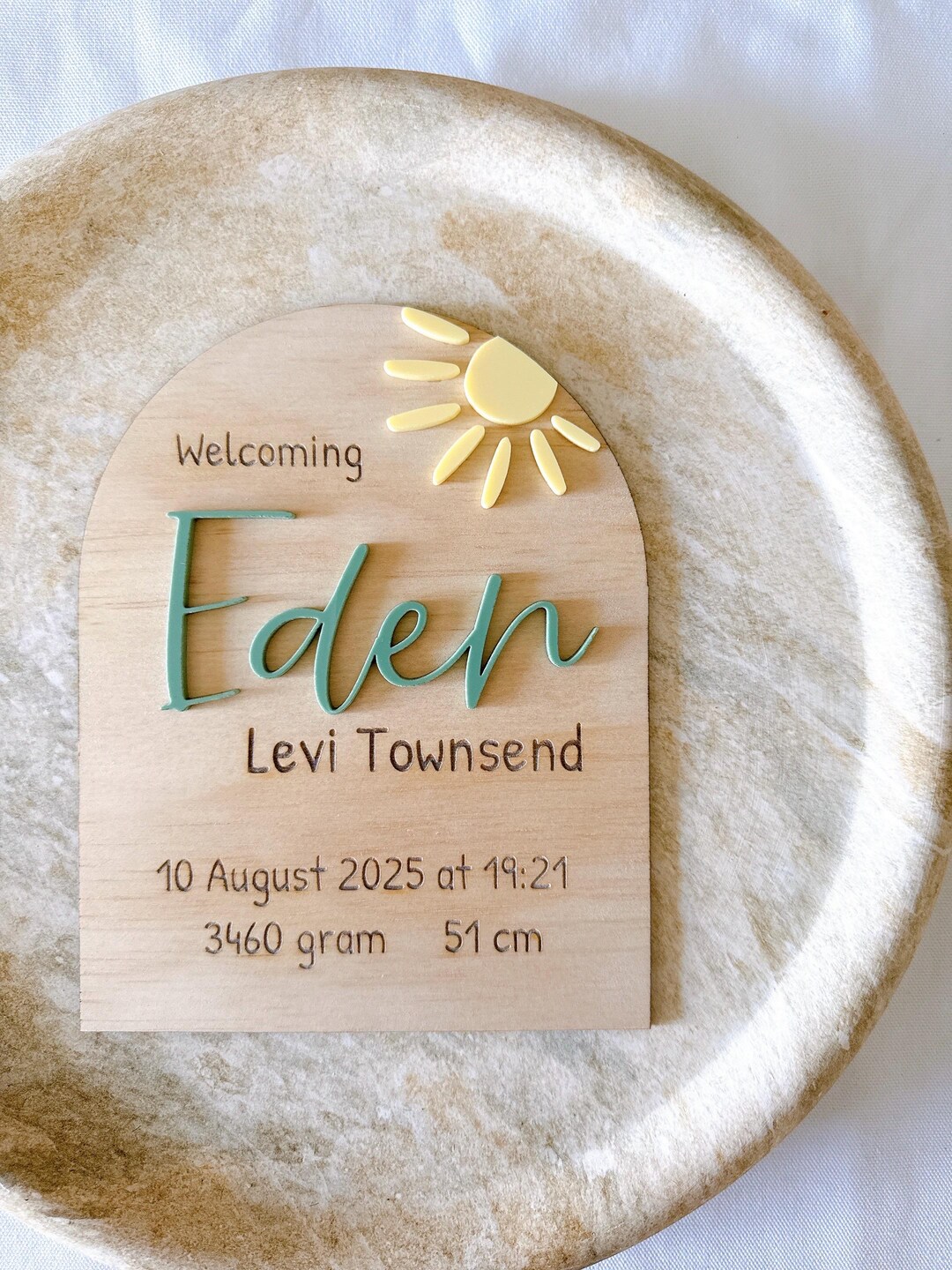 Personalised Baby Birth Announcement Plaque | Wooden Arch Newborn Stats ...