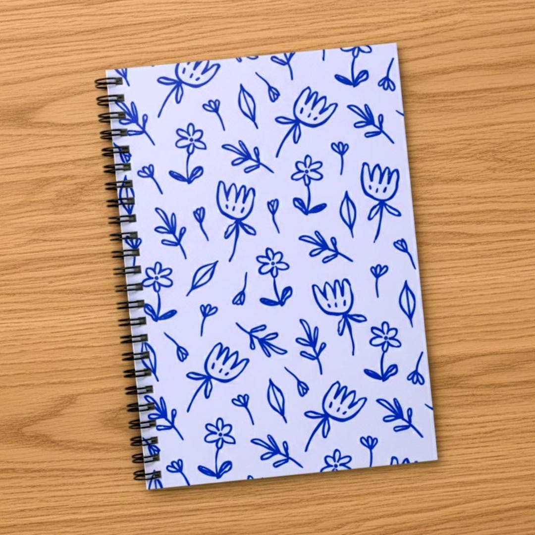 Blue Floral Spiral Notebook - Lined Journal - Etsy
