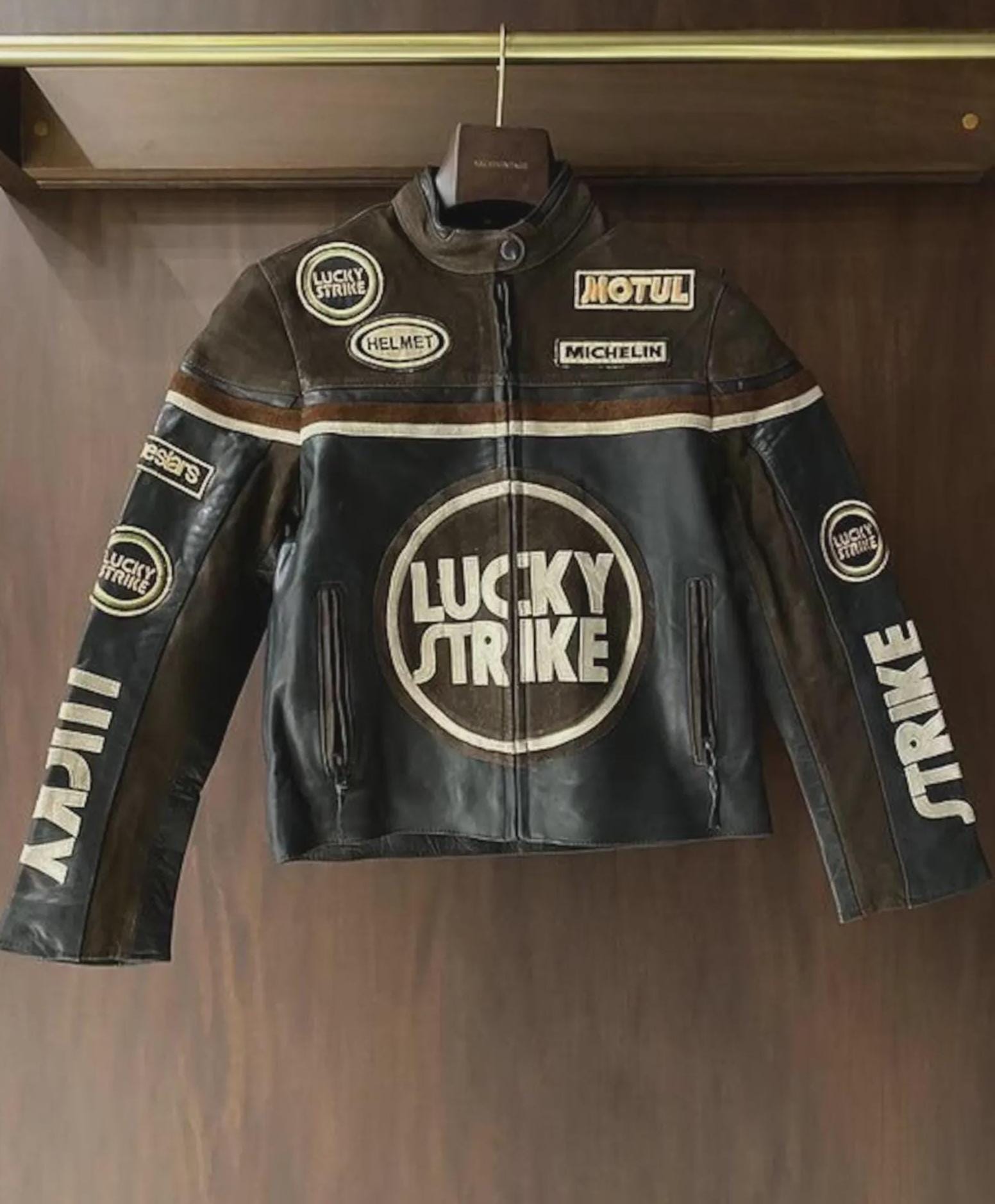 Lucky Strike Leather Jacket 【値下げ交渉 有】 Lucky Strike Cowhide Leather Biker Jacket - Black & White